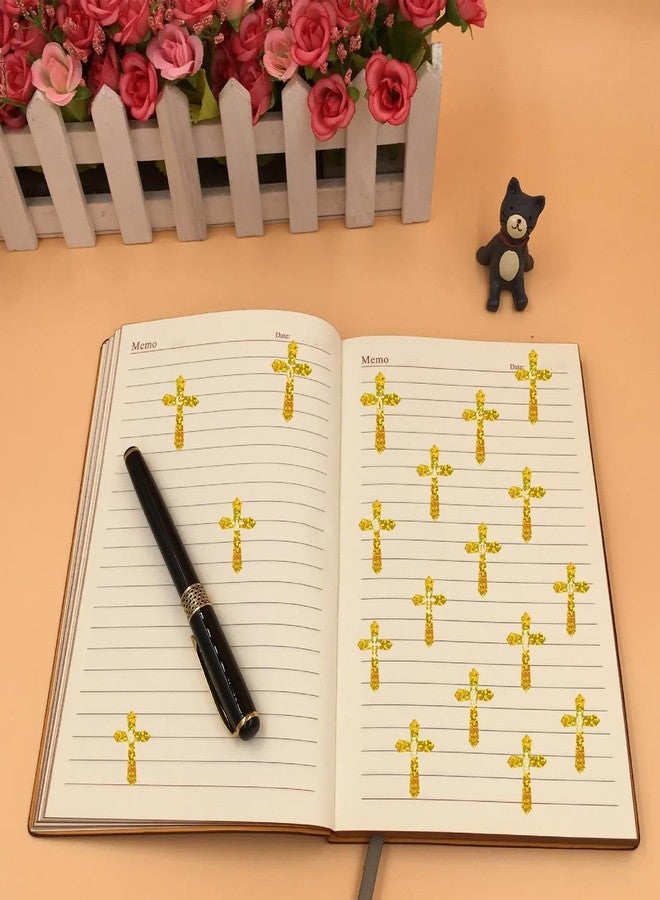 Well Tile 600 Pcs Kids Crosses Stickers Vinyl Art Decor Label Gold Jesus Christian Stickers Religious Cross Sticker Vinyl Art Decor for Church Classroom Party Favor Scrapbooking Calendars - Image 3